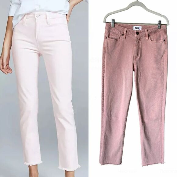 Paige Hoxton Pink Jeans Straight Leg Ankle Stretchy Raw Crop Ankle Size 28 - Picture 1 of 10